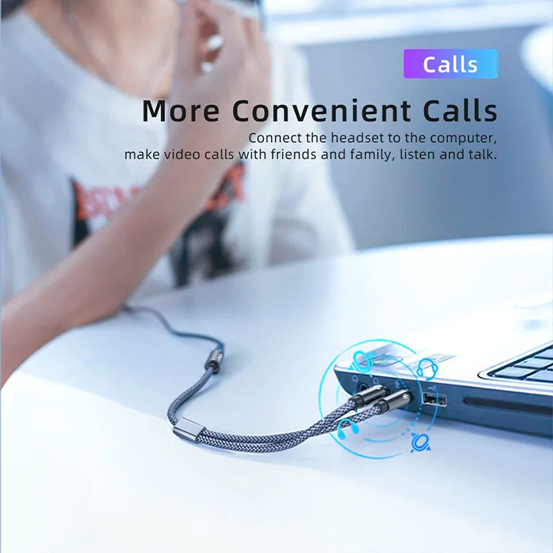 Essager Headphone Splitter Earphone Adapter Audio 3.5mm Female to 2 Male Jack Mic Y Splitter Aux Cable for PC Adapter Aux Cable