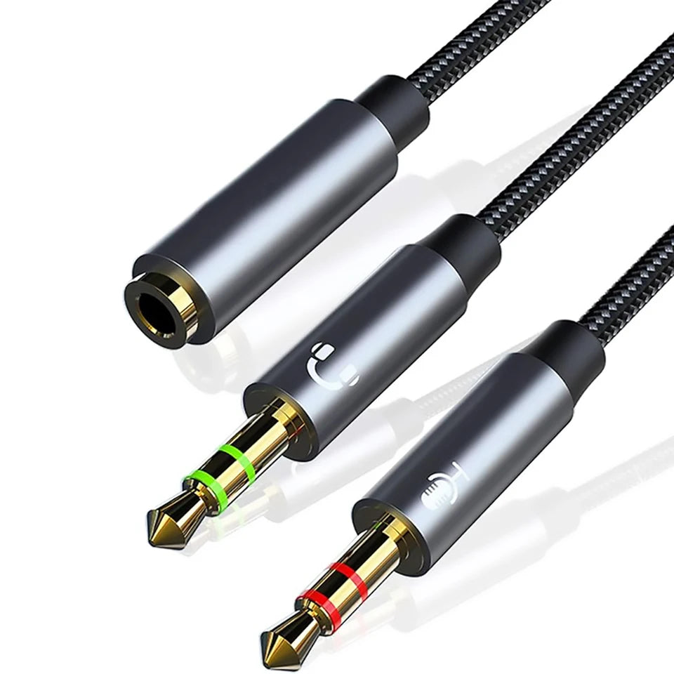 Headphone Splitter for Computer, 3.5mm Female to 2 Dual 3.5mm Male Audio Adapter, Compatible with Headset Microphone Gaming