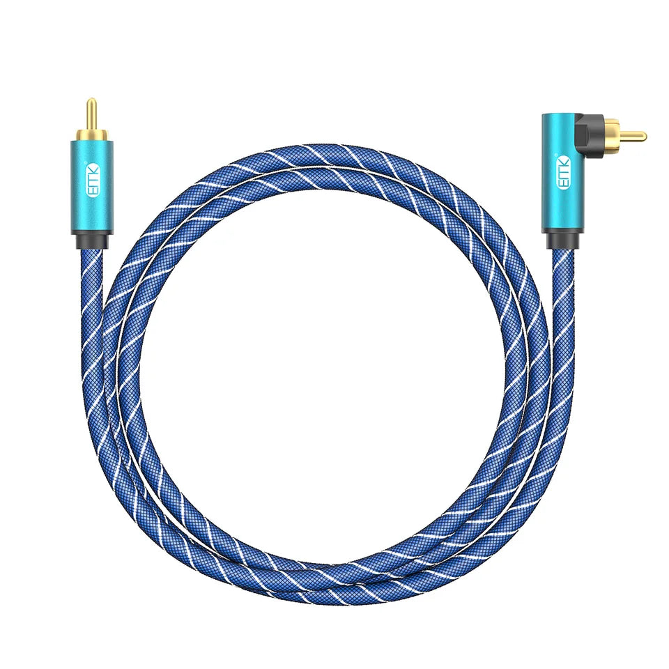 EMK Subwoofer Cable Right Angle Coaxial Audio Cable RCA Cable RCA to RCA 90 Degree Coaxial Cable for Smart-TV, Speaker Cable