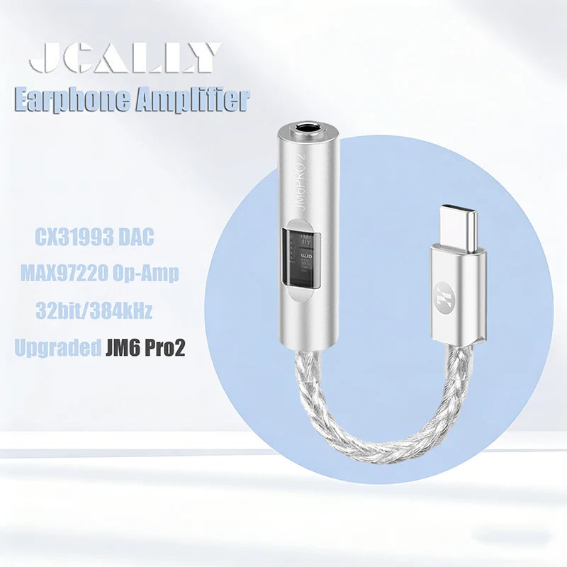 JCALLY JM6 Pro2 Headphone Amplifier USB-C to 3.5mm Adapter Cable CX31993 DAC and MAX97220 Op-Amp Chip 32bit/384kHz HiFi Audio