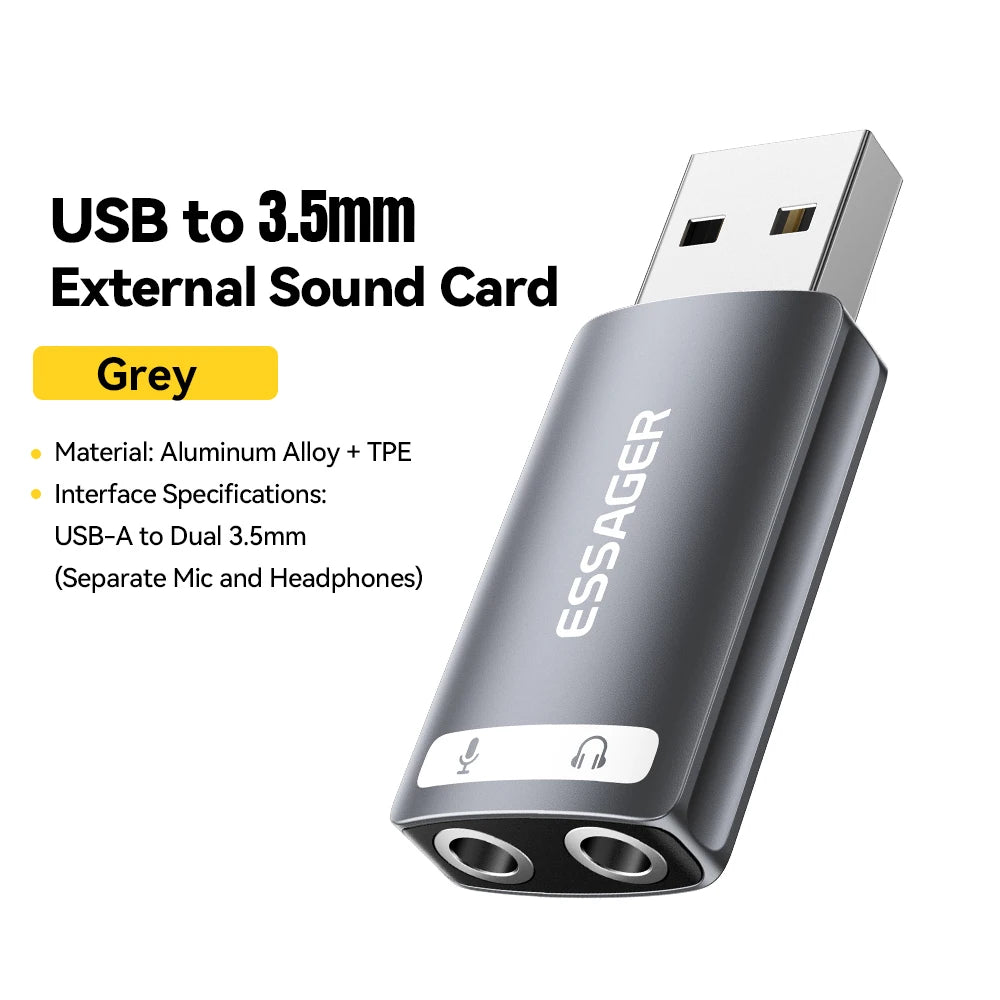 Essager USB Sound Card External 3.5mm USB Adapter Mic Headphone  Audio  Adapter Speaker Interface For Laptop Computer PS5 PS4