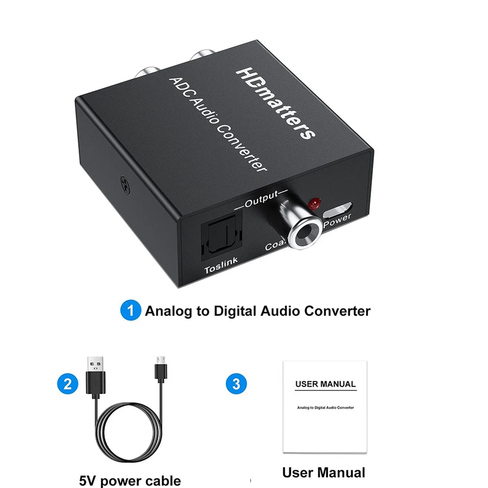 Analog to Digital Audio Converter 3.5MM Aux+L/R RCA to Toslink Coaxial Digital audio converter Stereo Audio to Digital Audio