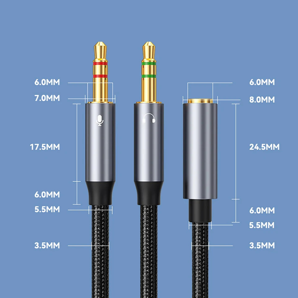 Headphone Splitter for Computer, 3.5mm Female to 2 Dual 3.5mm Male Audio Adapter, Compatible with Headset Microphone Gaming