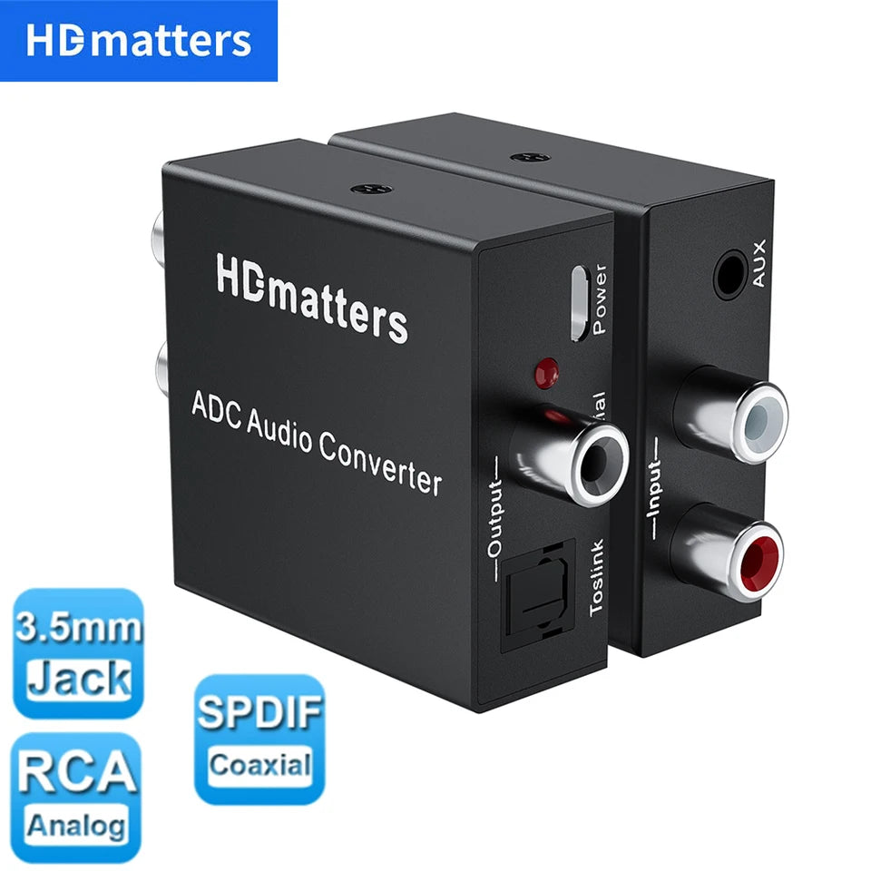 Analog to Digital Audio Converter 3.5MM Aux+L/R RCA to Toslink Coaxial Digital audio converter Stereo Audio to Digital Audio