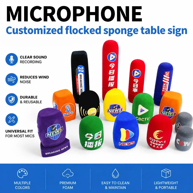 5PCS Custom logo square flocking microphone foam Economy customized windshield video mic Sponge windscreen TV Stations Interview