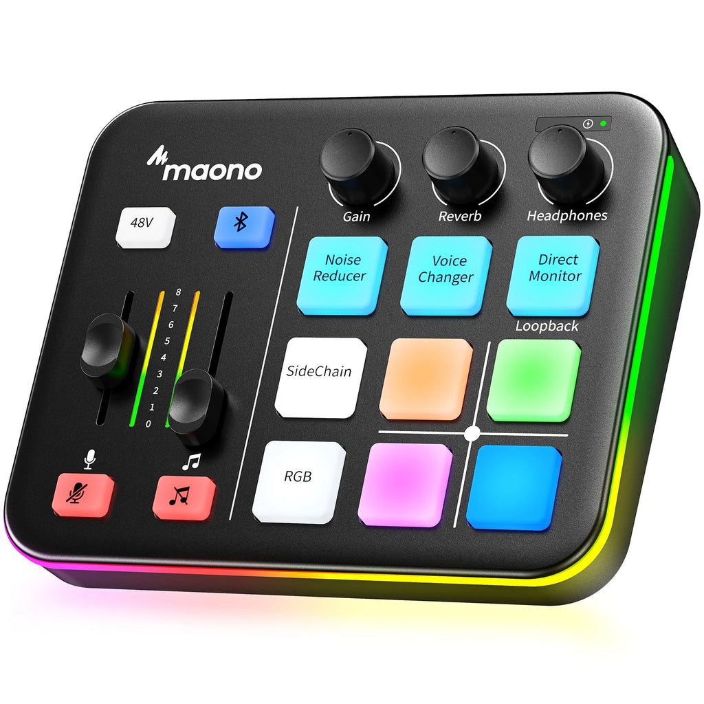 MAONO G1 NEO Gaming Audio Mixer Custom Sound Effects RGB Streaming with XLR Microphone Audio Interface for Game Voice Podcast