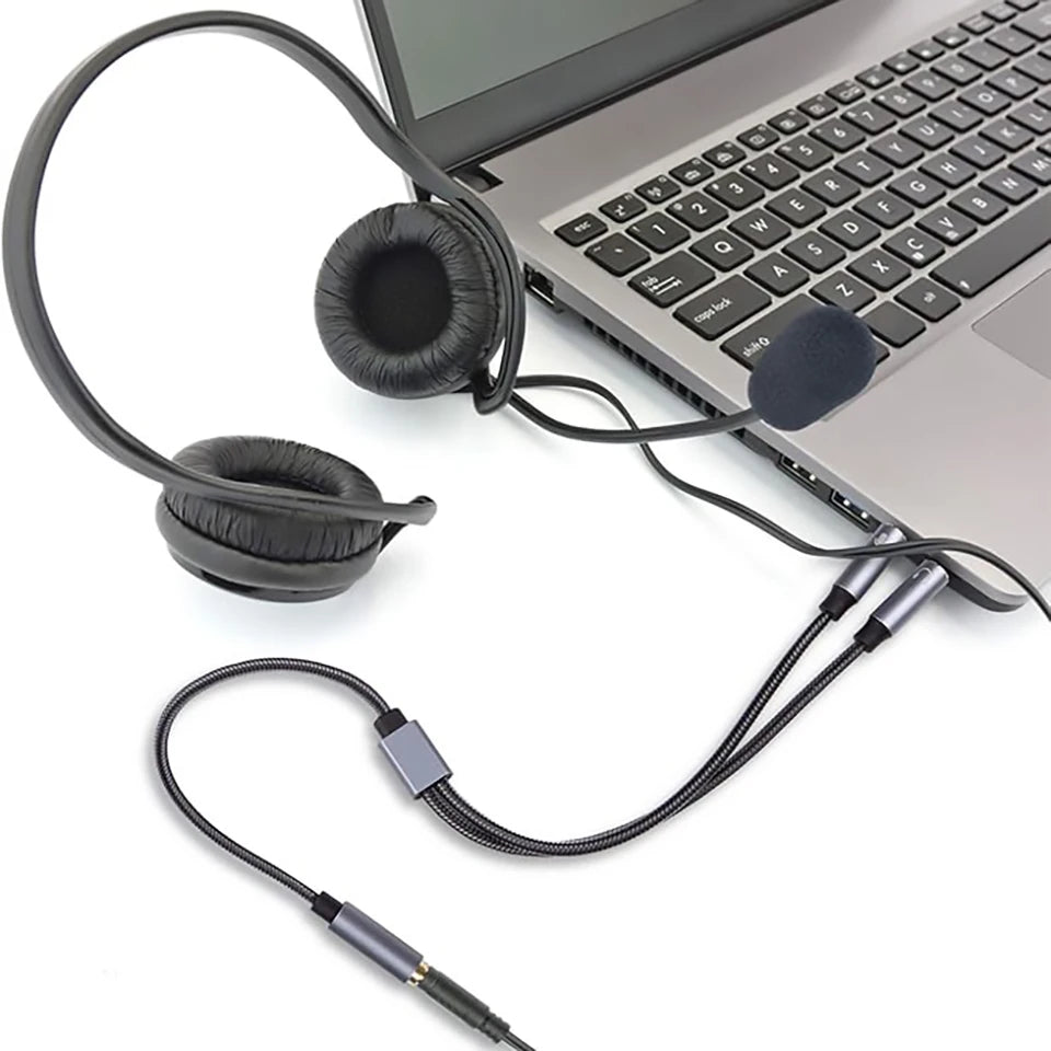 Headphone Splitter for Computer, 3.5mm Female to 2 Dual 3.5mm Male Audio Adapter, Compatible with Headset Microphone Gaming