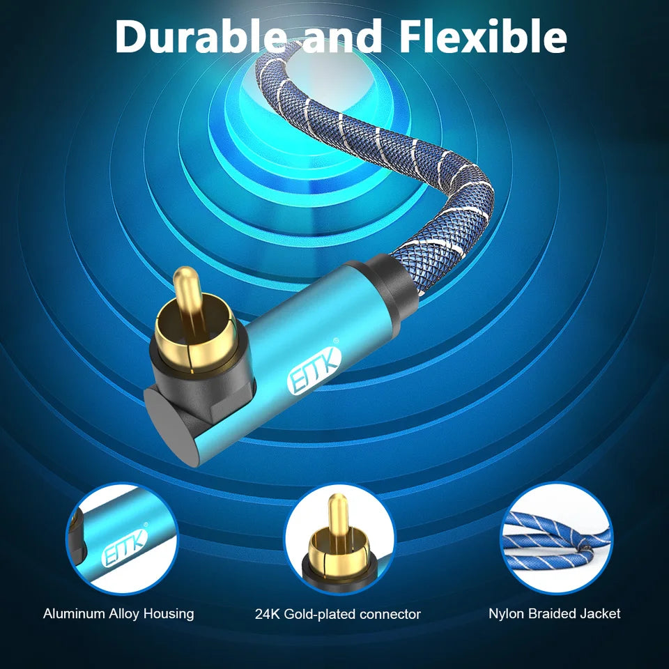EMK Subwoofer Cable Right Angle Coaxial Audio Cable RCA Cable RCA to RCA 90 Degree Coaxial Cable for Smart-TV, Speaker Cable