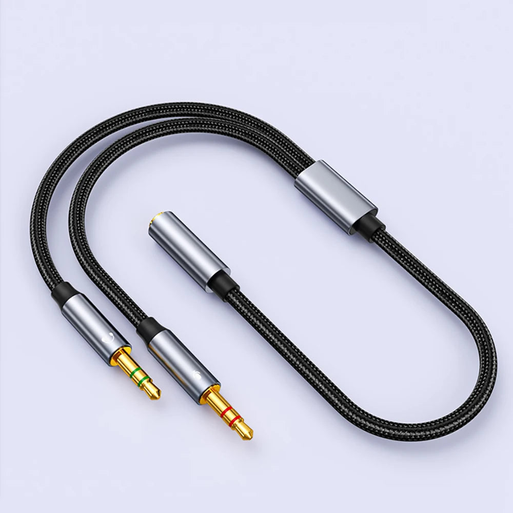 Headphone Splitter for Computer, 3.5mm Female to 2 Dual 3.5mm Male Audio Adapter, Compatible with Headset Microphone Gaming