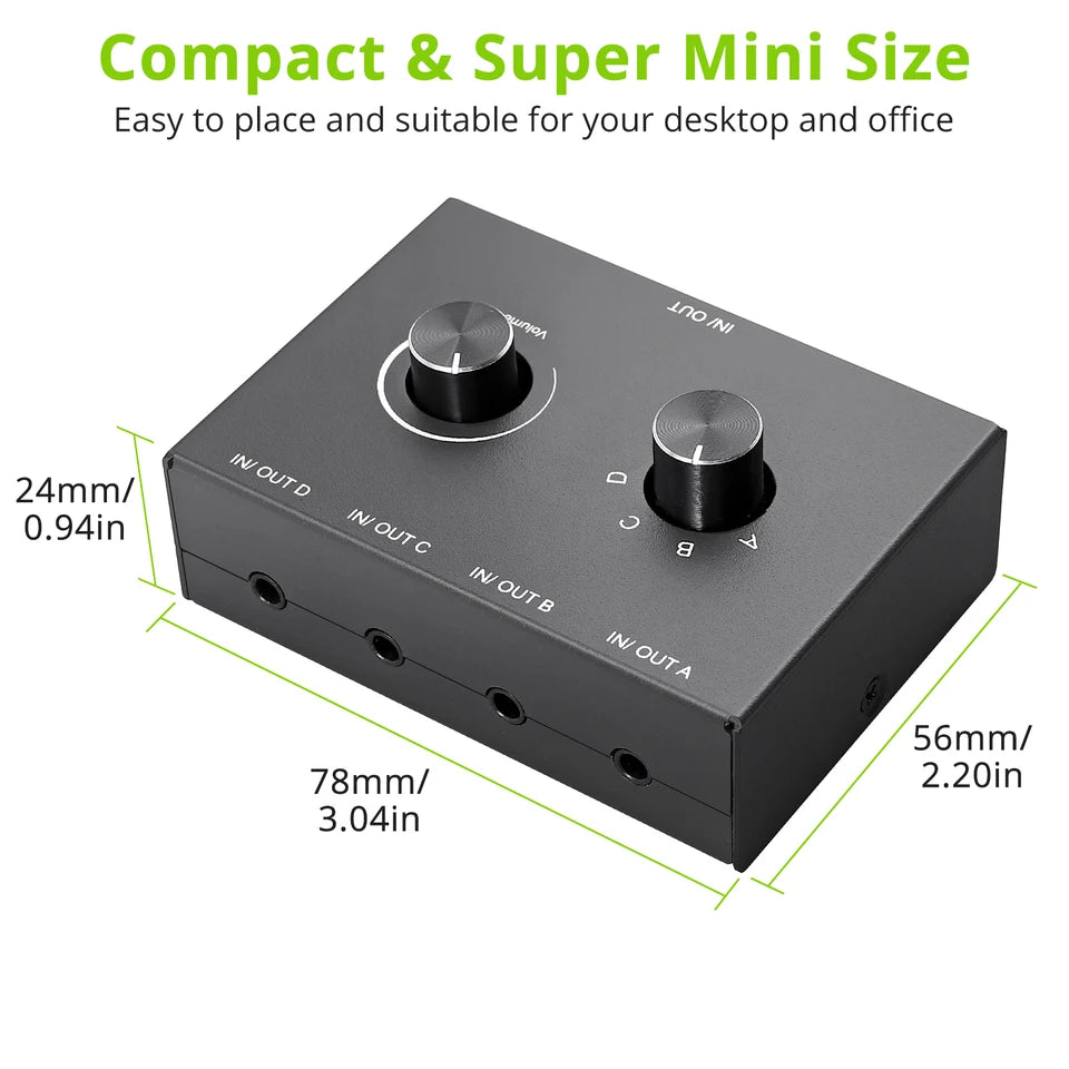 4 Way/2 Way 3.5mm Stereo Audio Switcher Bi-Directional Audio Switch Splitter Box 2 In 1 Out 4 In 1 Out with Mute Button