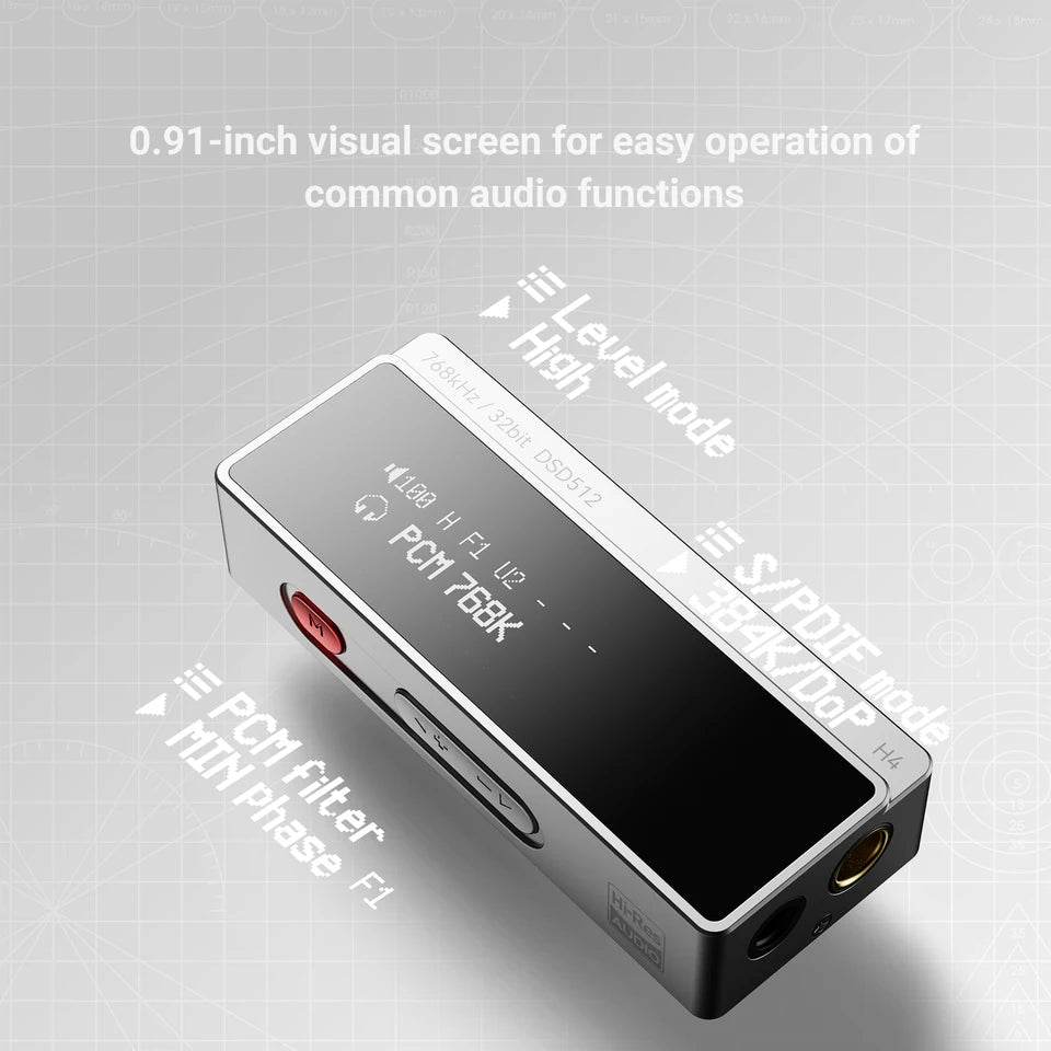 AIYIMA H4 Portable Hifi DAC Headphone Amplifer With Screen USB AMP Audio Hi-Res ES9039Q2M DSD512 4.4mm Balanced/3.5mm Jack